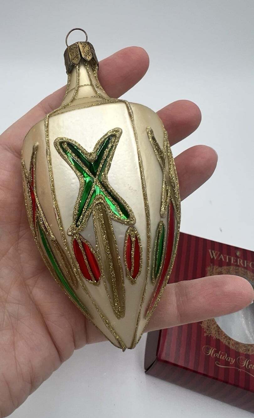Waterford Holiday Heirlooms Diamond Cut Cone Glass Christmas Ornament 5" Box